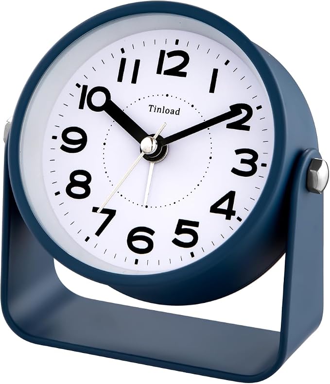 Tinload Analog Alarm Clock for Bedroom, Silent Non-Ticking Quartz Movement, Battery Operated with Snooze & On-Demand Light, Bedside Desk Table Clock, Ideal for Home,Office (Blue)