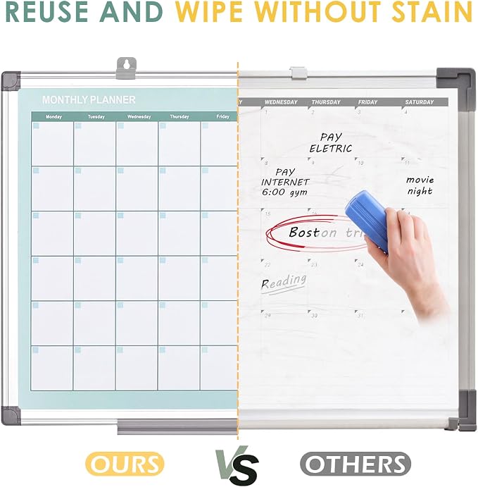 MAKELLO Whiteboard Calendar 36" x 24", Monthly Wall Calendar Dry Erase | Magnetic, Smooth Writing, Easy to Wipe, Aluminum Frame, Wall Mount, Large Whiteboard Calendar, Family, Home, Kitchen, Memo