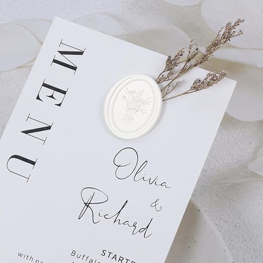 UNIQOOO Wax Seal Stickers - Vintage Photo Frame Floral Bouquet Wedding Invitation Envelope Seal Stickers, 50 Pcs Self-Adhesive White Stickers, Perfect for Invitation, Gift Wrapping, Party