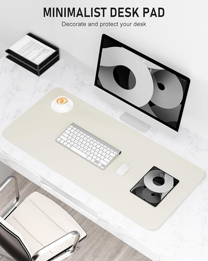 Desk Pad, 35.5" x 17" PU Leather Non-Slip Desk Mat Large Mouse Pad for Desktop, Waterproof Laptop Computer Writing Mat for Office, Home, Work, Gaming, Ivory White