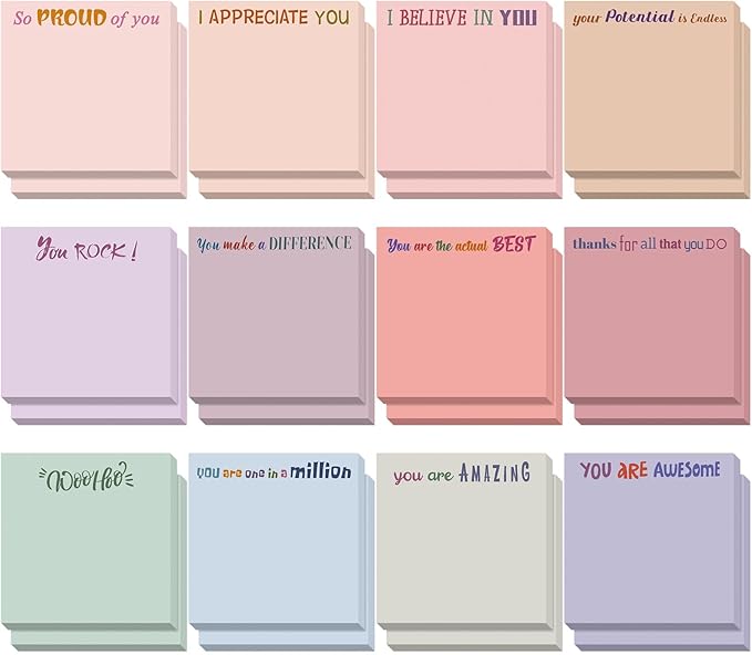 Yinder 24 Pcs Inspirational Sticky Notes Thank You Gift Motivational Sticky Note Pad Employee Appreciation Gift Bulk for Staff Coworker Teacher Nurse Office Groups 3 x 3'' (Thank You,Aesthetics)