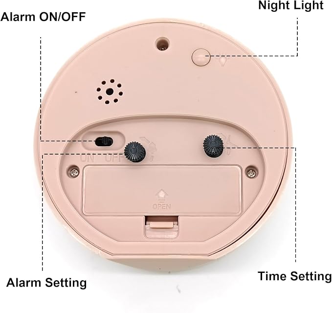 Alarm Clock with Backlight, 4 Inches Cute Analog Round Digital Quartz Clock, Non Ticking, Battery Operated ,Frosted Texture, Simply Design for Living Room, Bedroom ,Bedside, Desk Decorative(Pink)