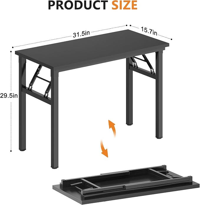 sogesfurniture 31.5 inches Foldable Computer Desk, Small No Assembly Sturdy Laptop Workstation for Home Office, Modern Portable Folding Study Table Writing Gaming Desk for Small Spaces, Black