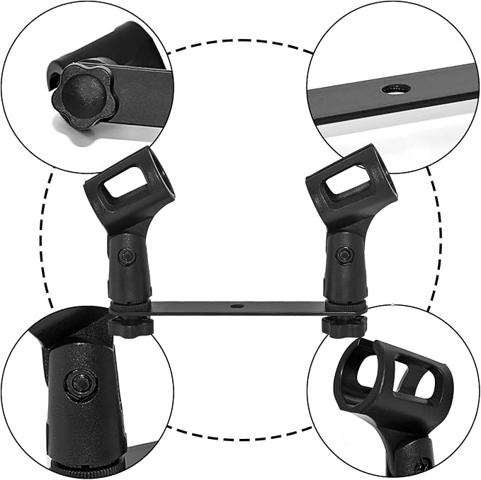 Musiin Microphone Holder 1-to-2 Mic Mount Bar with Standard Suitable Compatible with Most Microphone Stands Boom Arms