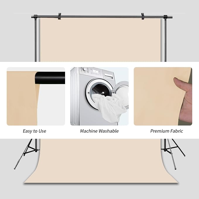 Beige Backdrop Background for Photography Photo Booth Backdrop for Photoshoot Background Screen Video Recording Parties Curtain 5x7FT