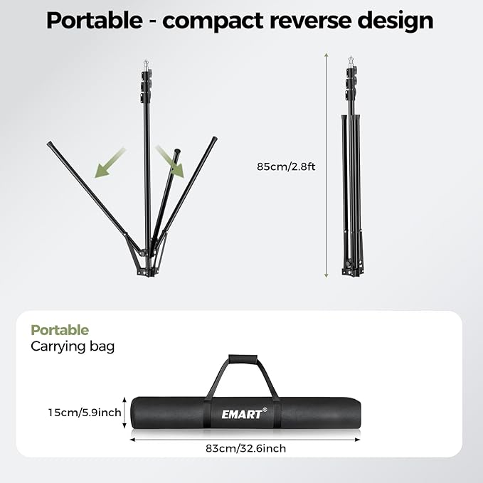EMART Green Screen Backdrop Kit with Reverse Folding Base, 5x10ft Photo Greenscreen Background with Portable T-Shape Stand and 4 Clamps for Photography, Photoshoot, Studio Video Recording, Streaming