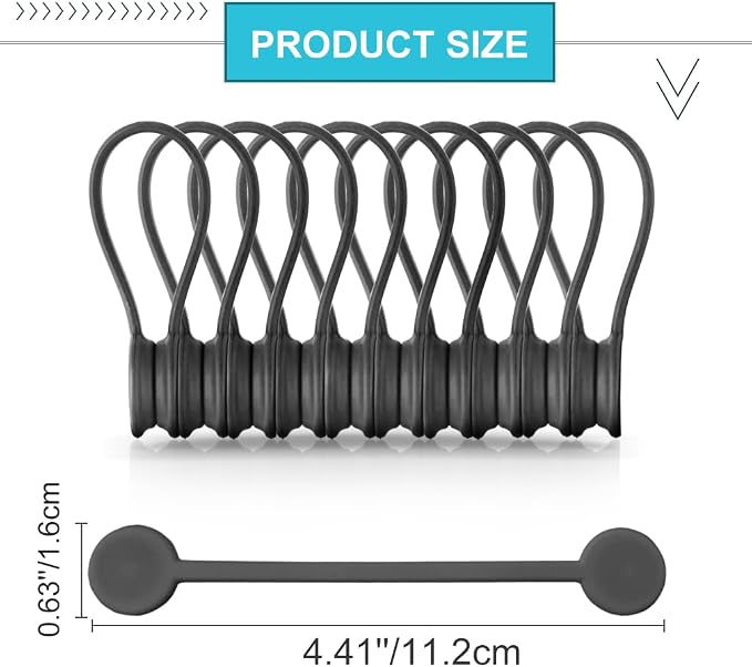 Kanemc Magnetic Ties for Cords,Silicone Magnetic Cable Ties(10-Pack,Gray) | Reusable Magnetic Cable Organizer,Silicone Magnetic Cord Ties with Strong Magnet for Cable Bundling ,Bookmarks,Fridge Magnets