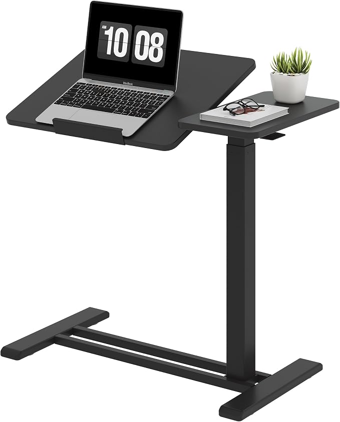 SANODESK 28''Overbed Table Gas Spring Lifting with Wheels&Tilting Desktop | Rolling Mobile Laptop Desk End Table,Portable Computer Workstation for Home Office,Sofa,Bedside,27.6" W x 15.7" D, Black