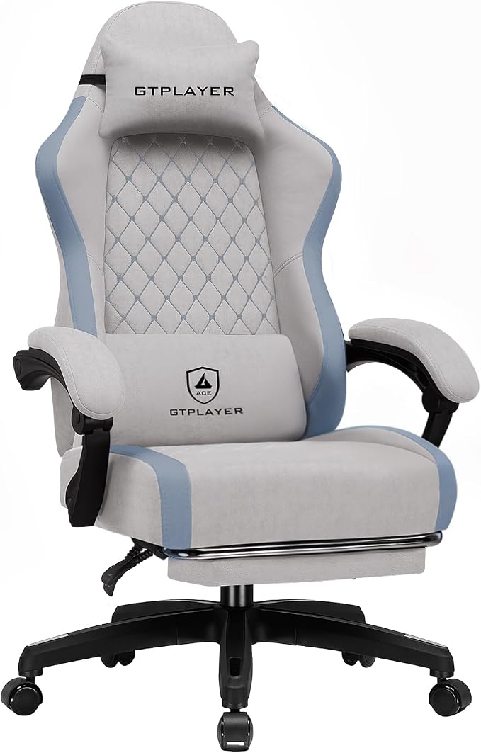 GTPLAYER Big and Tall Gaming Chair 350lbs Heavy Duty Office Chair with Foot Rest, High Back Pocket Spring Ergonomic Computer Chair for Adults, Wide Comfy Seated Cushion with Linkage Armrests, Grey
