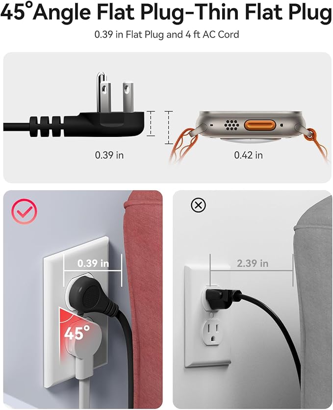 ORICO 45W Power Strip for iPhone 17 and Galaxy S25, 7 in 1 Charging Station with 3AC, 2 USB-A, 2 USB-C, 4ft Thin Extension Cord, Flat Plug Fashion Essential for Travel/Home/Office/Library/Dorm - TK45