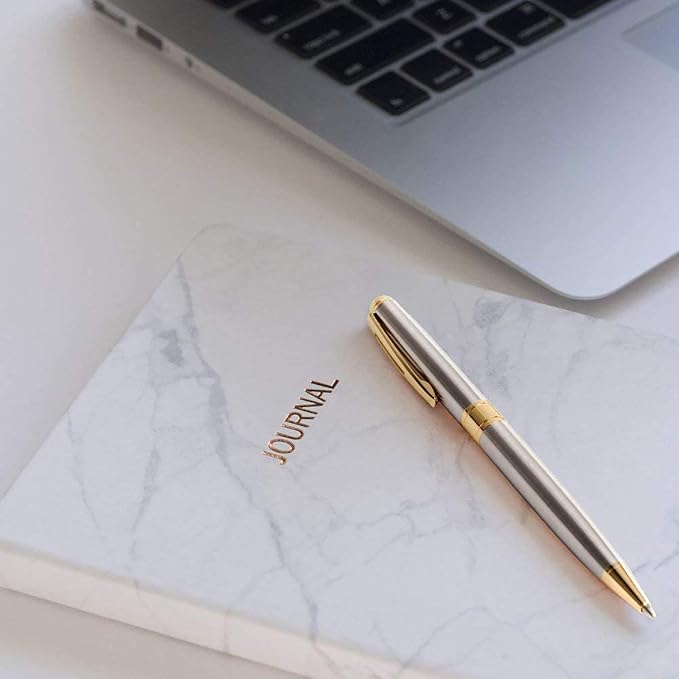 Cambond Ballpoint Pens Black Ink - Weighted Metal Twist Gold Pens for Police Uniform Flight Attendant Business, 1.0 mm Medium Point Smooth Writing, 3 Pens with 3 Refills (Gold)
