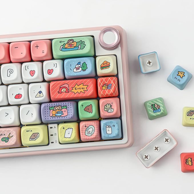 Tsungup MOA Profile Keycaps,126 Keys PBT Cute Funny Smiley Keycaps | Dye-Sublimation Custom Keycap Set with Keycap Puller for Cherry Gateron MX Swithes Mechanical Keyboards