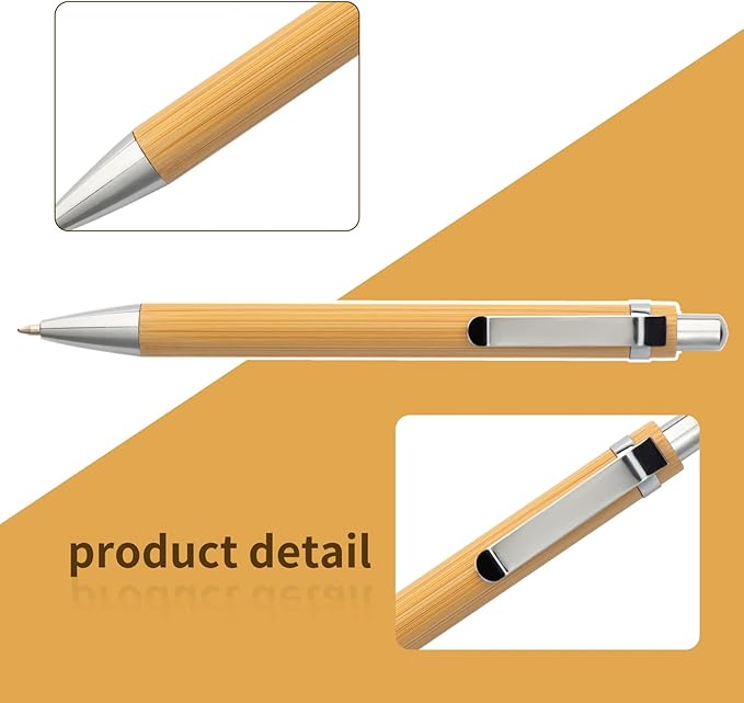 jinfusi Bamboo Retractable Ballpoint Pen(12 pack),Black ink 1mm Sustainable Pens for Journaling Writing Office Supplies Eco Friendly Products Set Pens