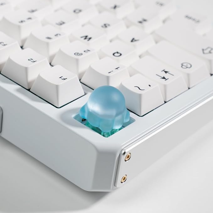 Artisan Slime Keycap, Transparent Glowing Design with Blushing Cheeks, Blue, 1U Handmade Resin, MX Switch Compatible for Mechanical Keyboards (SLM-01)