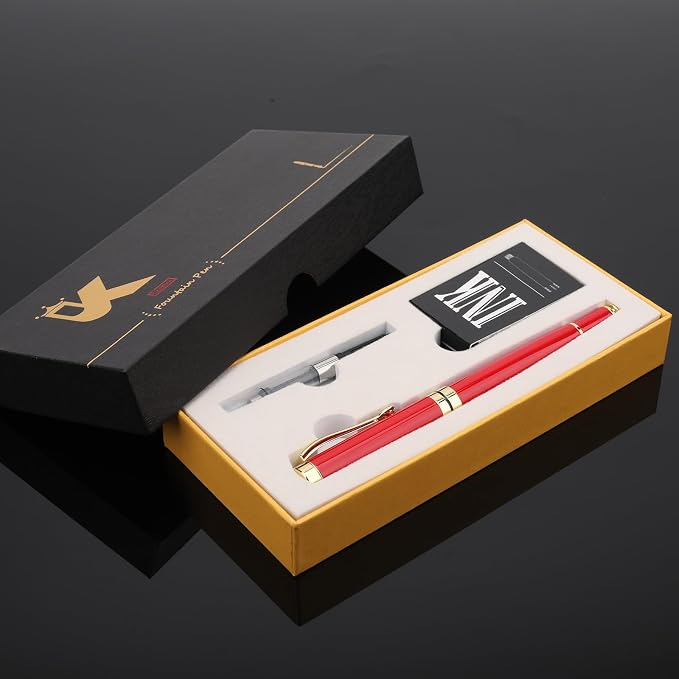 Tiankool Luxury Fountain Pen,Fine Nib, Exquisite Pen Gift Set for Men&Women-Includes 10 Ink Cartridges&Ink Converter- Nice Pens - Red