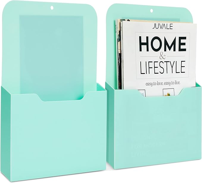 Okuna Outpost Magnetic File Holder - Space-Saving Wall File Organizer - Refrigerator & Cabinet Mail Organizer - Whiteboard Magnetic Folder Holder - Mint - 10 x 13 in - Pack of 2