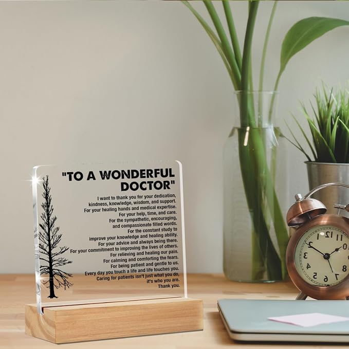 Doctor Gifts for Men Women Thank You Appreciation Desk Decor Sign | Gifts for Doctors, to a Wonderful Doctor, Home Office Desk Decorative Sign, Clear, Acrylic, 4 x 4 Inches