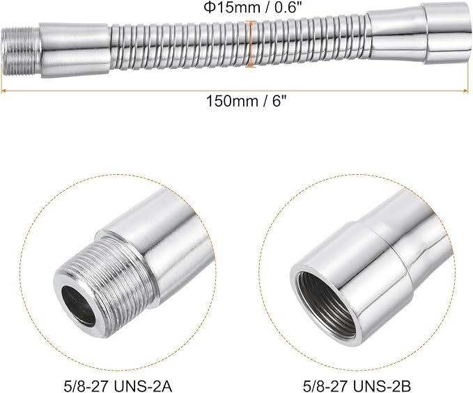 PATIKIL 6" Microphone Gooseneck, 5/8"-27 Thread Metal Universal Hose Flexible Arm Gooseneck Tube Extension for Multifunction DIY, Silver Tone
