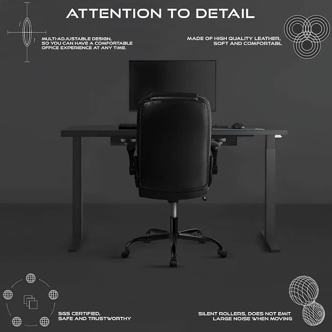 VITESSE Ergonomic Office Chair, Big and Tall Executive Office Chair | Office Chair with Flip-up Armrests,High Back Lumbar Support Home Computer Desk Chair, Heavy and Duty Computer Chair (Black)