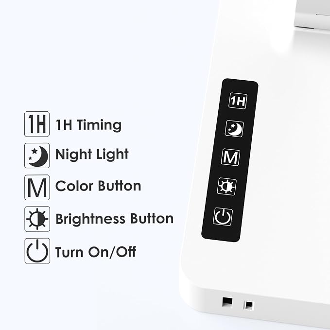 Infiway LED Desk Lamps for Home Office: Desk Lamp with USB Charging Port - 1 USB-A, 1 Type-C Ports, 2 AC Power Outlets, Touch Control Dimmable 5 Color 5 Brightness, Night Light(White)