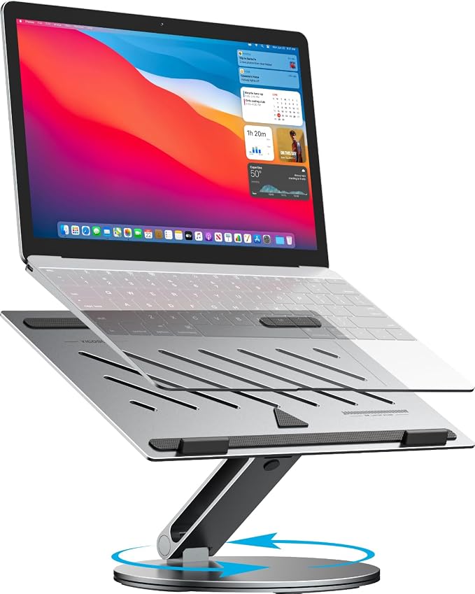 YICOSUN Laptop Stand for Desk, 360° Rotating Height Adjustable Computer Stand, Ergonomic Aluminum Laptop Riser with Ventilated Cooling, Foldable for 10-16 inch MacBook Pro Air Neo Dell HP - Gray
