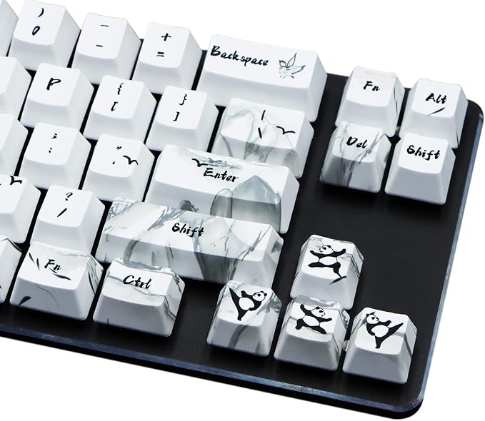 MOLGRIA Keycaps 71 Set Ink Panda for 71 64 61 Keys Keyboard, Custom PBT OEM Profile Key Caps with Keycap Puller for Cherry MX Khail Switches 60 Percent Gaming Keyboard