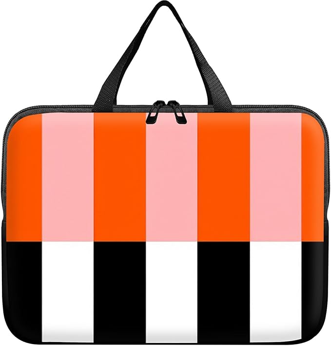 Universal Tablet Laptop Sleeve Case 10 inch, Orange Black White Stripes Slim Carrying Case Travel Laptop Bag Durable Handbag for 7 to 10-inch Laptops/Notebook/Kids Tablet/ipad/eBook Readers