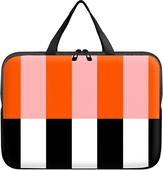 Universal Tablet Laptop Sleeve Case 10 inch, Orange Black White Stripes Slim Carrying Case Travel Laptop Bag Durable Handbag for 7 to 10-inch Laptops/Notebook/Kids Tablet/ipad/eBook Readers