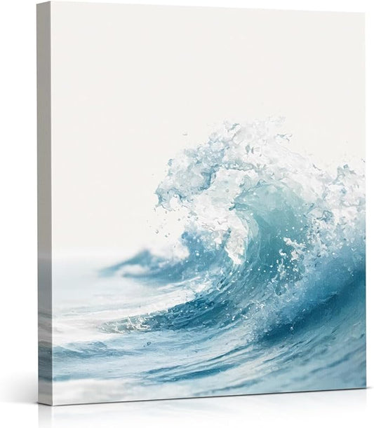 Coastal Ocean Wave Wall Art Decor Beach Sea Wave Painting Picture Artwork Blue Ocean Wall Decor for Home Beach Room Bedroom 8x10 Canvas Framed