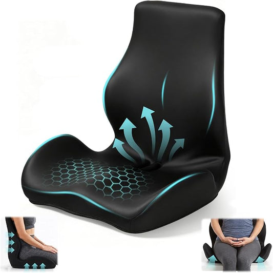 Seat Cushion with Back Support, Ergonomic Integrated Design | Memory Foam Seat Cushion with Lumbar Support Pillow, Relieves Coccyx & Sciatica Discomfort, Ideal for Office Chairs