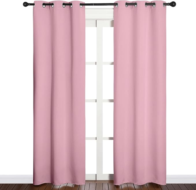 NICETOWN Window Curtain Panels, Thermal Insulated Solid Grommet Blackout Draperies/Drapes for Basement (Crystal Pink, 1 Pair, 34 by 84-inch)