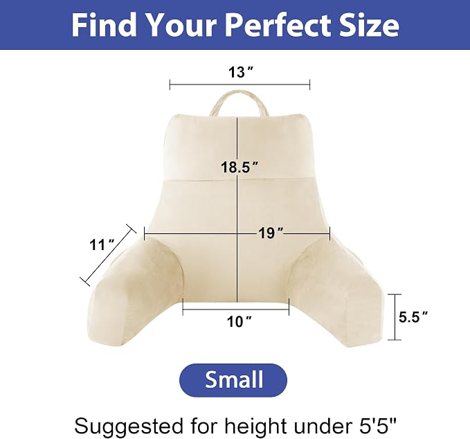 IPYNBAP Back Pillow for Bed Sitting up, Reading Pillow for Sitting in Bed Adult, Back Support Pillow, Memory Foam Sit up Lounge Backrest Pillow with Arms for TV, Couch, Chair, Dorm, 18 Inch, Beige