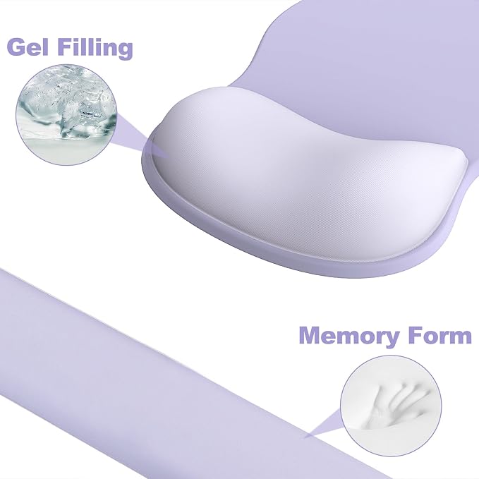 Ergonomic Mouse Pad with Wrist Rest and Keyboard Wrist Rest, Gel Mousepad and Wrist Rest for Computer Keyboard, Pain Relief, Non-Slip PU Base, Mouse Pad with Wrist Support for Gaming, Office, Purple