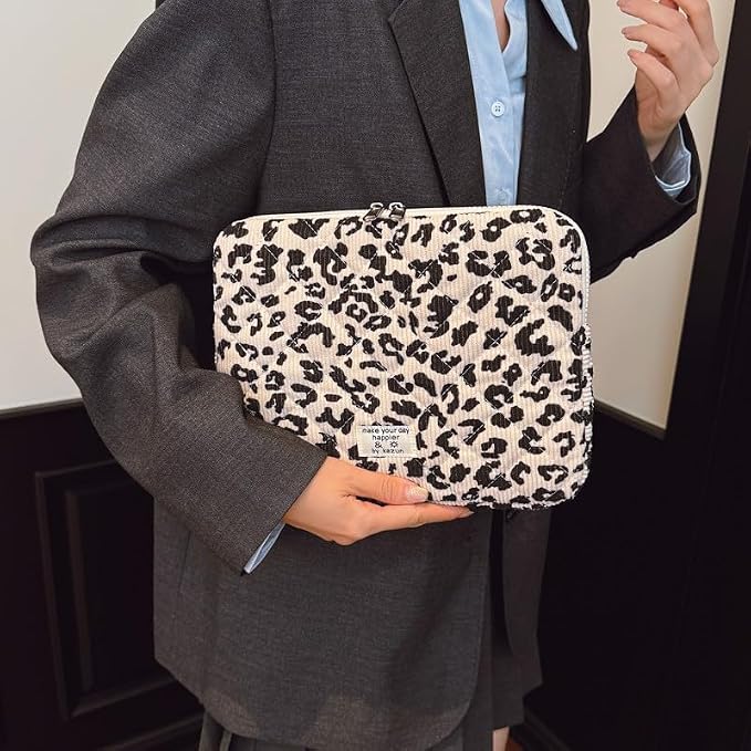 Leopard Puffy Laptop Sleeve 11,13,15 Inch Cheetah Print Quilted Laptop Case Protective Padded Computer Sleeve for MacBook