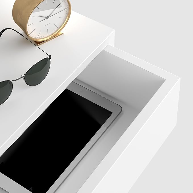 Mobili Fiver, Riccardo Floating nightstand, Matt White, 17.7" x 9.8" x 6.1 ", Melamine-Finished, Modern Bedside Table, End Table, Italian Furniture
