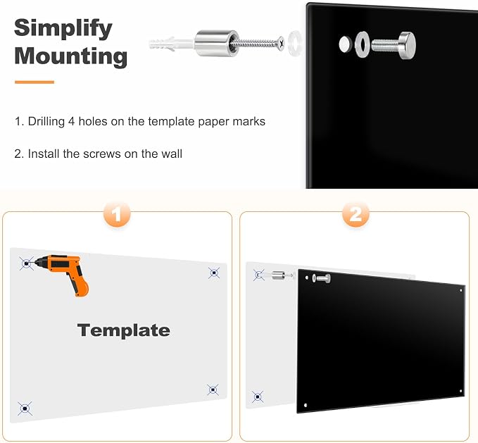 Magnetic Large Black Dry Erase Board, 24" x 18" | Black Glass Board Frameless Wall Mounted Glass Whiteboard for Office, School & Home with 1 Marker & 6 Strong Magnets