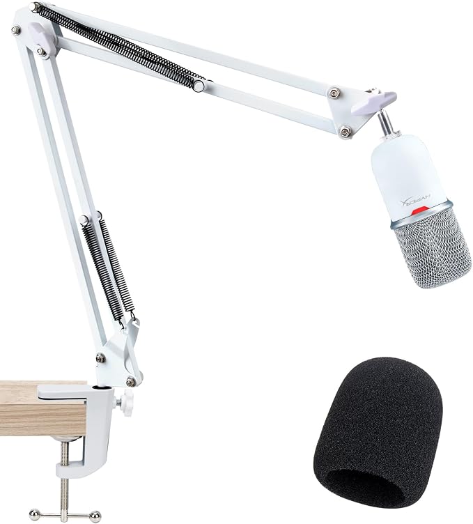 For HyperX SoloCast White Boom Arm - White Mic Arm Compatible with Hyper x SoloCast, Microphone Boom Arm with Pop Filter, Improve Sound Quality, White Mic Boom Arm for Hyperx SoloCast by SUNMON