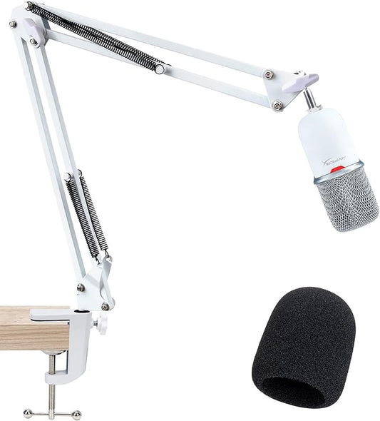 For HyperX SoloCast White Boom Arm - White Mic Arm Compatible with Hyper x SoloCast, Microphone Boom Arm with Pop Filter, Improve Sound Quality, White Mic Boom Arm for Hyperx SoloCast by SUNMON