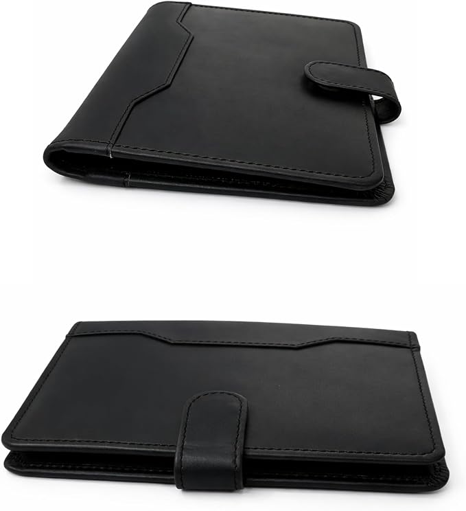 Leather Junior Padfolio 5x8, Small Bifold Business Portfolio Folder for Men & Women, Compact Legal Pad Holder with Pen Loop, Card Holder with Document Pocket, Interview Organizer (Black)