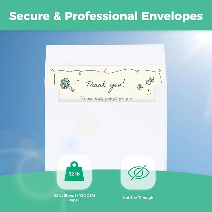 Ohuhu Blank White Cards and Envelopes 100 Pack - 5" x 7" Heavyweight Folded Cardstock and A7 Envelopes for DIY Greeting Cards Wedding Birthday Invitations Baby Shower Thank You Cards and All Occasions