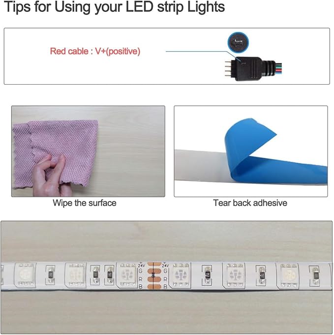 24V RGB LED Strip Lights, 16.4ft 5050 IP65 Waterproof 300 LEDs Color Changing String Light Strips for Bedroom, Kitchen Decoration