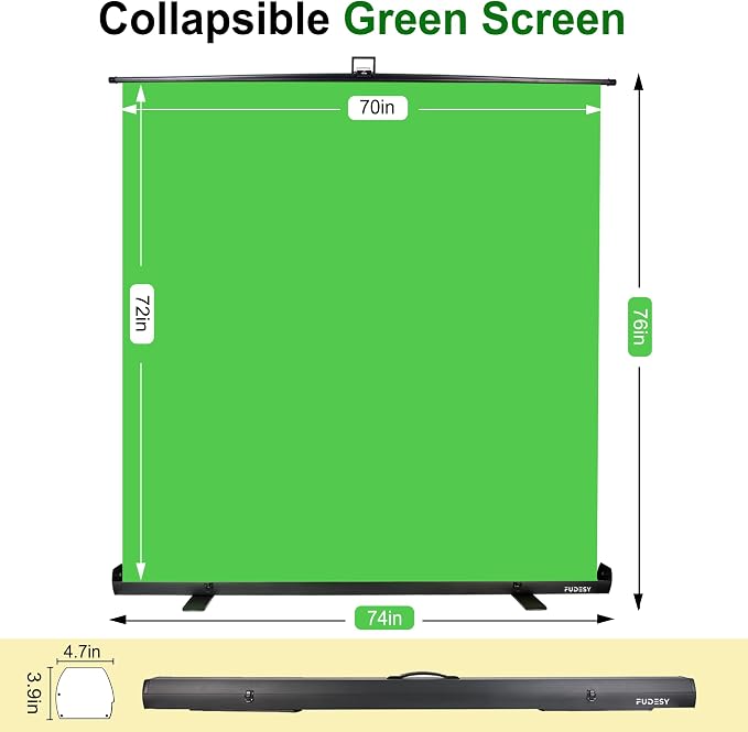 FUDESY Extra Large Green Screen, 74W X 77H inches Collapsible Chromakey Panel,Portable Retractable for Tiktok Video, Live Game,Aluminum Base,Wrinkle Resistant Fabric,Pull-up Style,Auto-Locking Frame