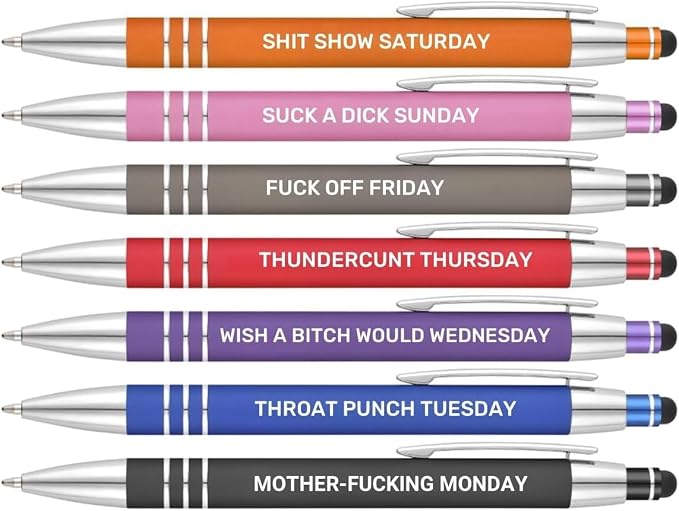 Funny Ballpoint Pens -Offensive Days Of The Week Pen Quotes, Funny Pen Set of 7 Adult Humor Pens, Sarcastic Daily Pen Set,Black Ink (7pcs week pens)