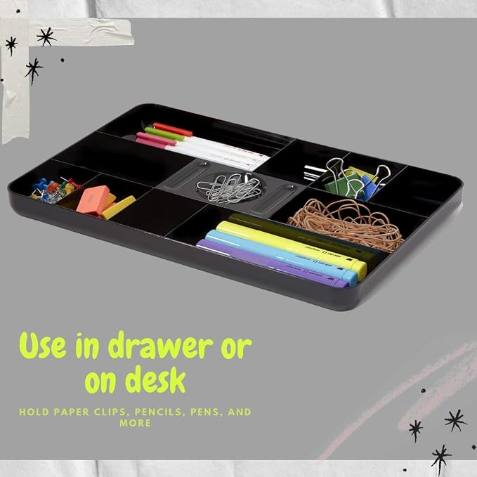 1InTheOffice Desk Drawer Organizer Tray, 13-Compartment Office Desk Drawer Organizer Black