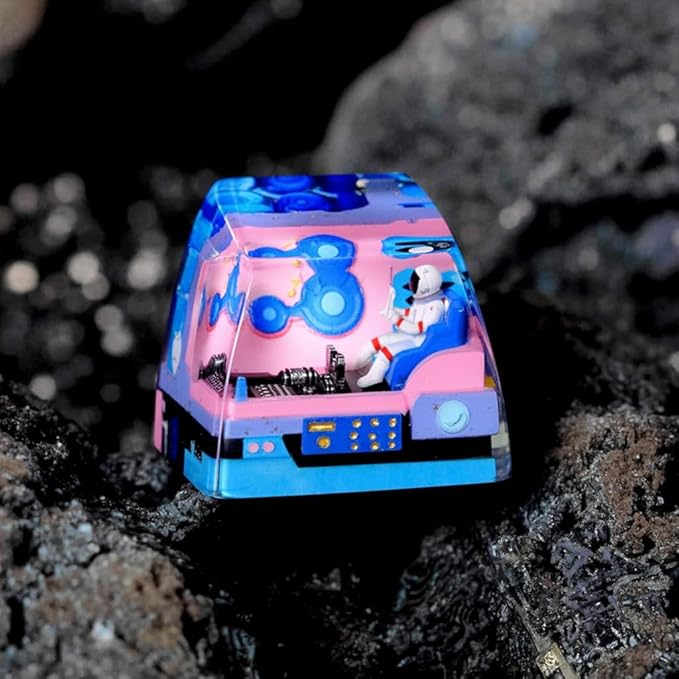 Astronaut Artisan Keycap Blue Spaceship - 1U ESC, R1 SA Profile Custom Handmade Resin Cherry MX Switch Key Cap Mechanical Keyboard, Cool Tech Gifts for Men, Dad, Father, Gamer, Space Lover