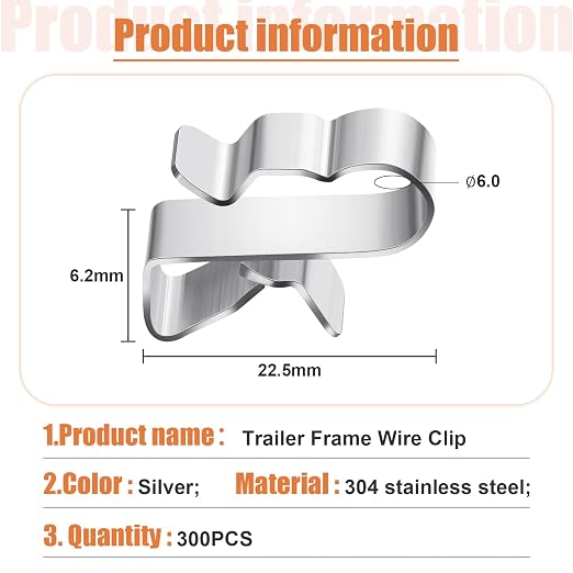 Zhengmy 300 Pcs Trailer Frame Wire Clips Stainless Steel Metal Cable Clips 22.5 mm/ 0.89 Inch Solar Panel Double Wire Clamps Trailer Clamps for PV Wiring Boat Cable