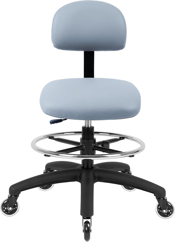 FSS Series Square seat (20"-28") seat Height Chair. Vinyl-for Office, Garage, Desk, Shop, Computer, Doctor, Medical, Easy to Clean! 18" Footring (Gray, Mid Stool, Rubber Roller Casters)