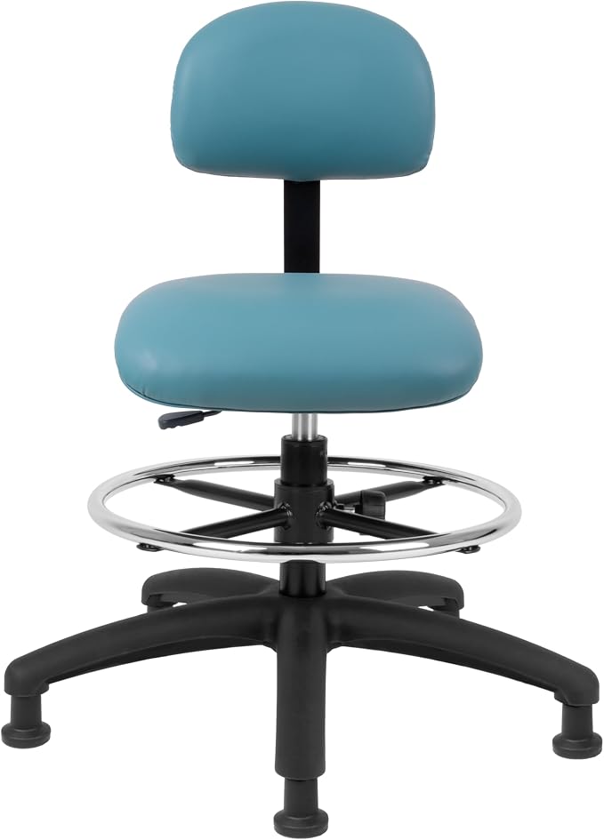 FSS Series Square seat Mid-Stool (19"-27") seat height chair. Fabric Vinyl-for Office, Garage, Desk, Shop, Computer, Doctor, Medical, Easy to Clean! 18" Footring (Aqua, Mid Stool, Glides)