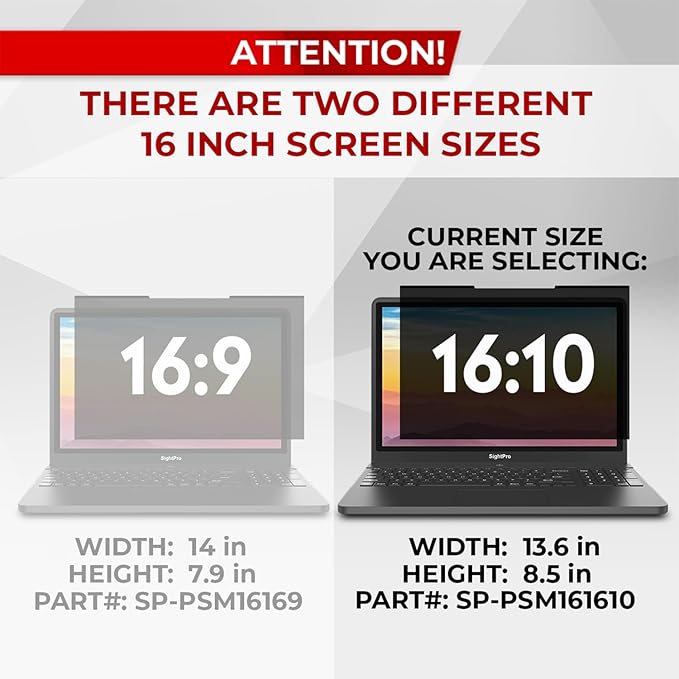 Magnetic Laptop Privacy Screen 16 Inch 16:10 - Patented Removable Laptop Privacy Filter Shield and Protector