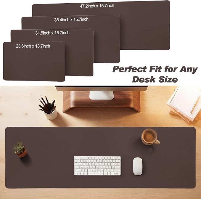 Tegeme Genuine Leather Desk Mat Large Desk Pad 47.2 x 15.7 Inch Non Slip Leather Table Protector with Stitched Edges and Rubber Base Brown Stylish Laptop Mat Smooth Writing for Workspace Home Office